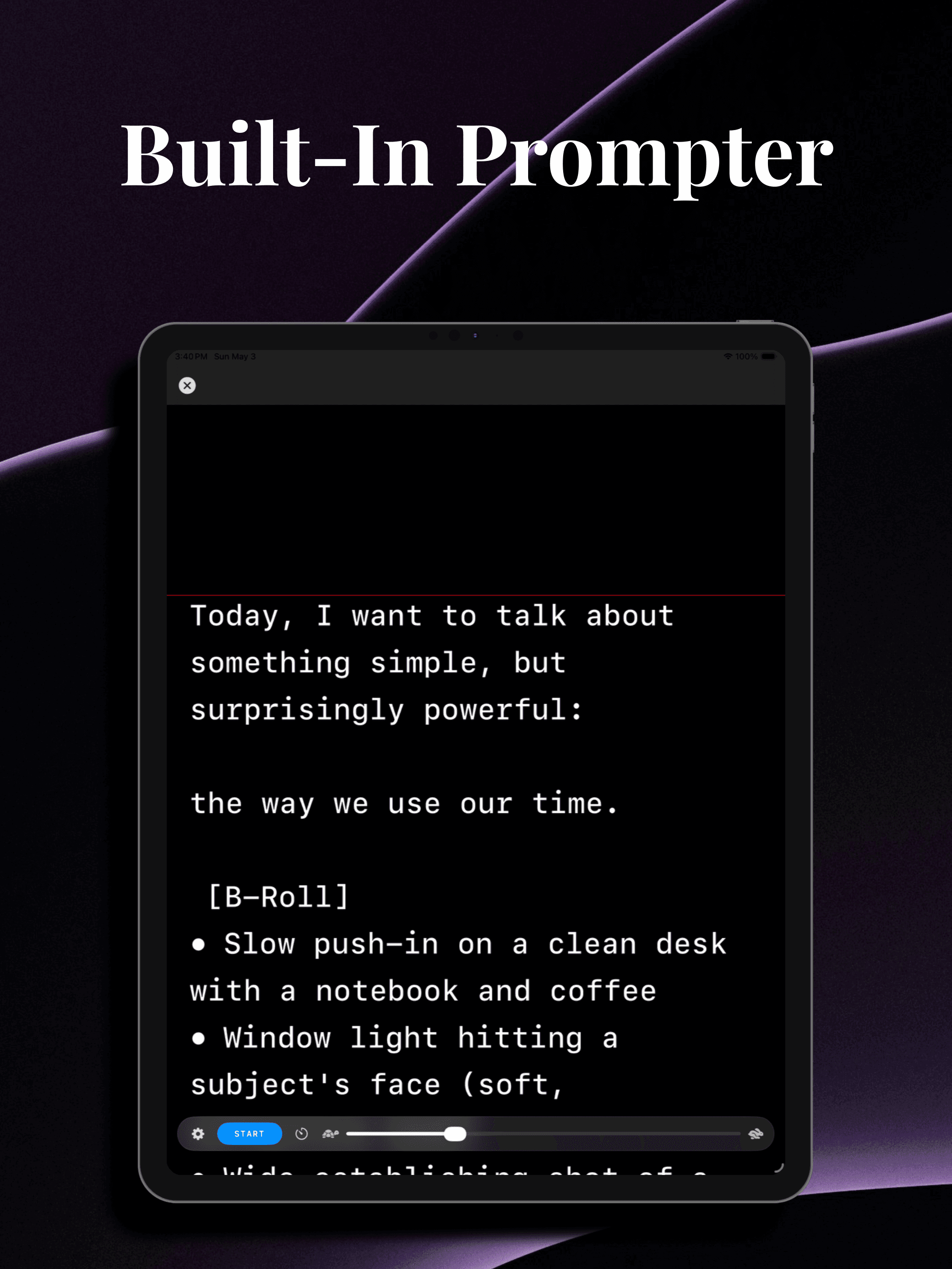 Built-in prompter on iPad