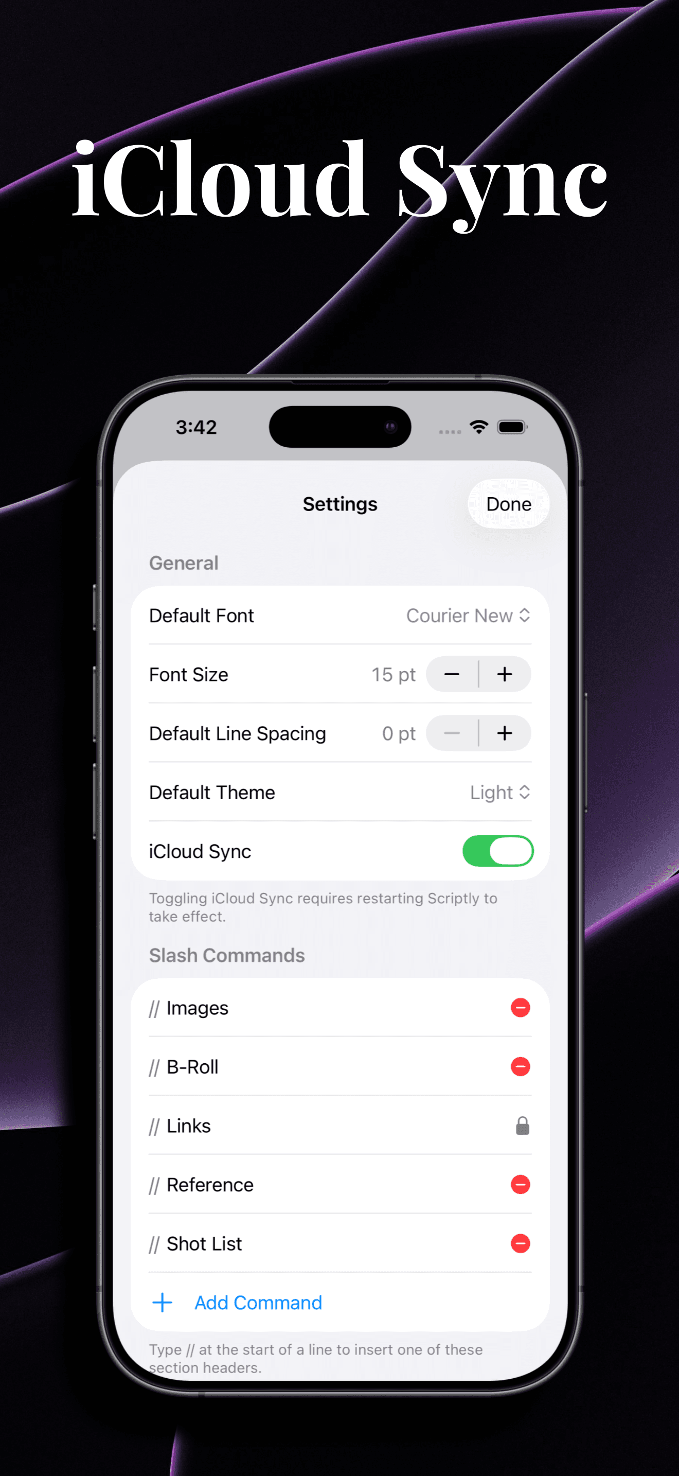 iCloud sync settings